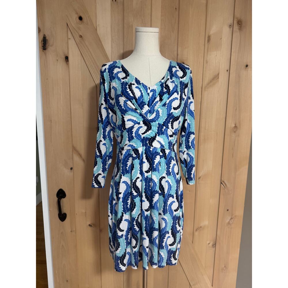 Boden | Feathered Shades of Blue Jersey Gathered Tunic Dress | Size 10